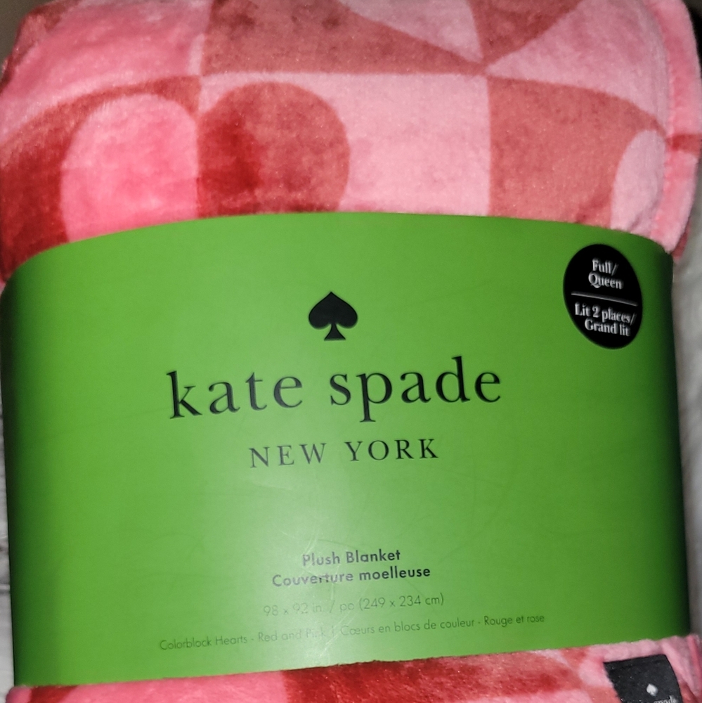 Kate Spade Pink Colorblock Hearts Plush Blanket